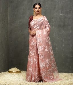 jamdani heavy work silk saree